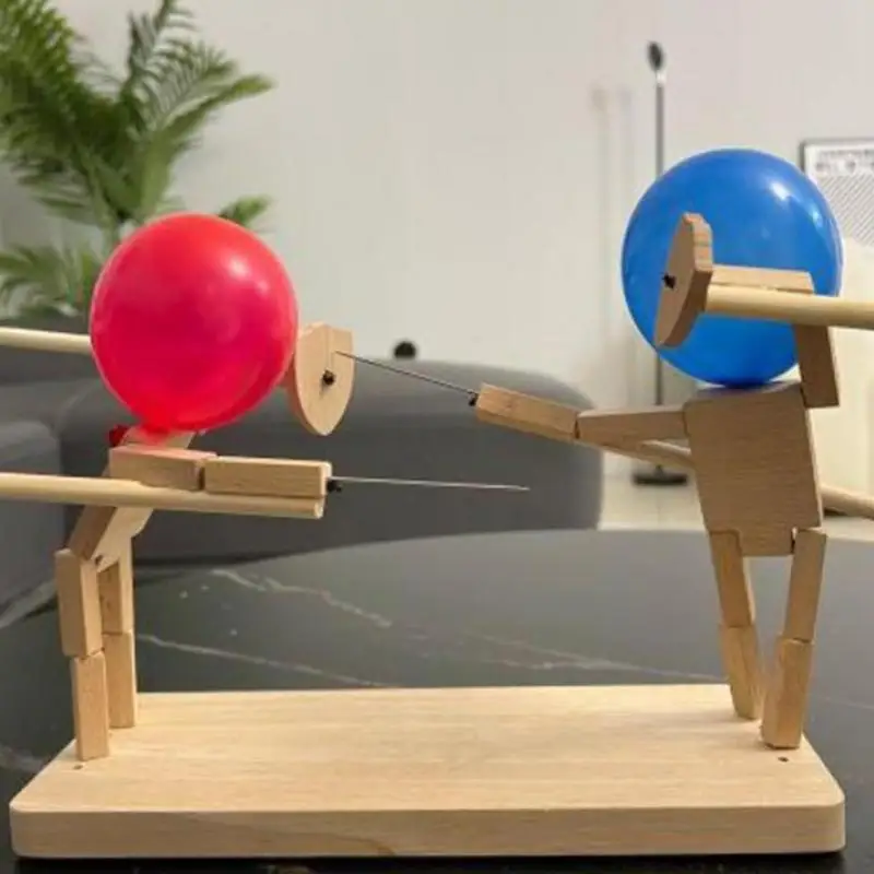 

Balloon Bamboo Man Battle Handmade Woodbots Wooden Fencing Puppets Wooden Bots Battle Game for 2 Players With 50 balloons