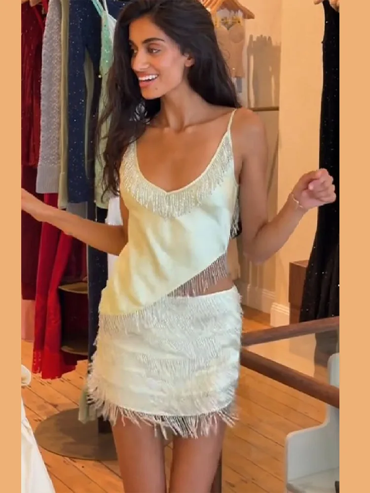 2026 MsChuh Summer Woman 2 Piece Set Outfit Backless Package Hip Skirts Sleeveless Bodycon two Piece Outfits Elegant Temperament
