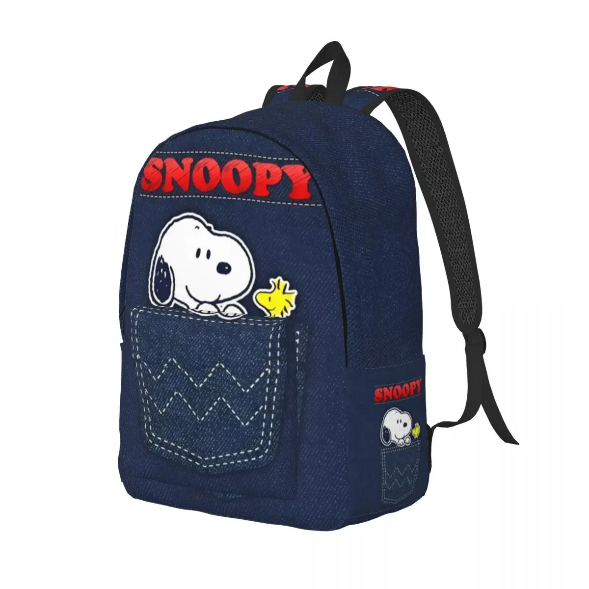 Cute Cartoon Snoopy Classical Backpack Durable Student Hiking Travel Denim Print Daypack for Men Women Laptop Canvas Bags