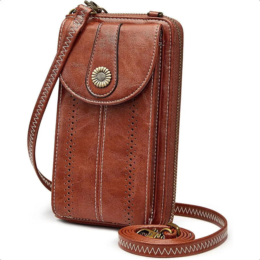 

Women RFID Blocking Crossbody Cell Phone Purse Small Faux Leather Wallet Purse