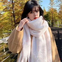 Plush Scarfs Women Autumn Winter Cashmere Long Scarf Thickened Warm Shawl Classic Tassels Fluffy Scarf Solid Color Soft Shawls