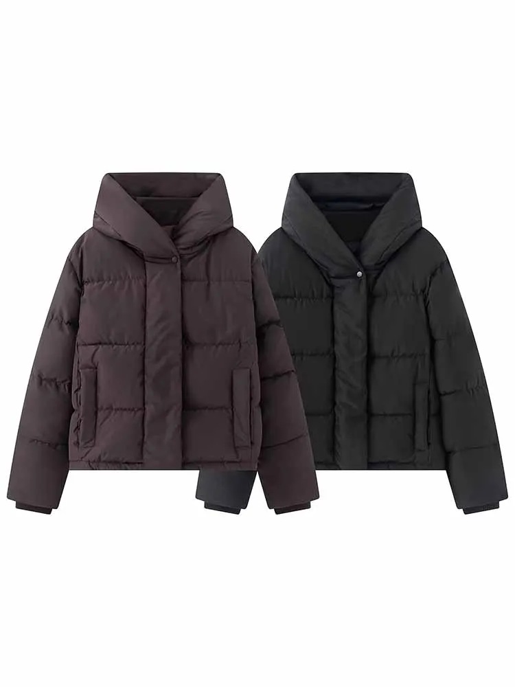 

HH Woman Winter Fashion Waterproof Windproof Hooded Long Sleeves Solid Color Thick Jacket Female Casual Short Cotton Jacket