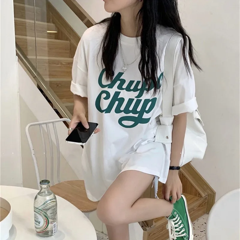 Summer Fashion Women\'s T-shirt Casual Loose O Neck T-shirts Letter Printed Harajuku Short Sleeve Tee Tops Women Cotton T Shirt