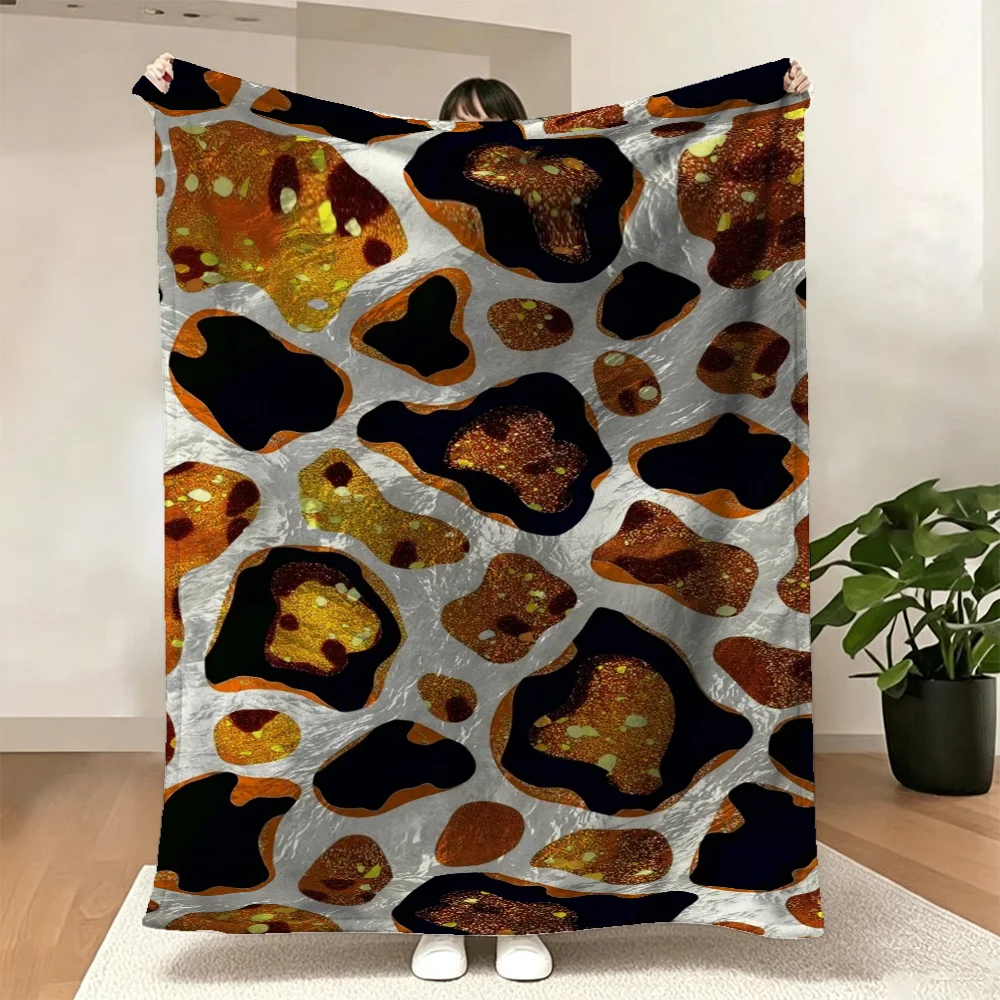 Abstract Black Orange Silver Gold Pattern Flannel Throw Blanket Decorative Bedding Home Decor