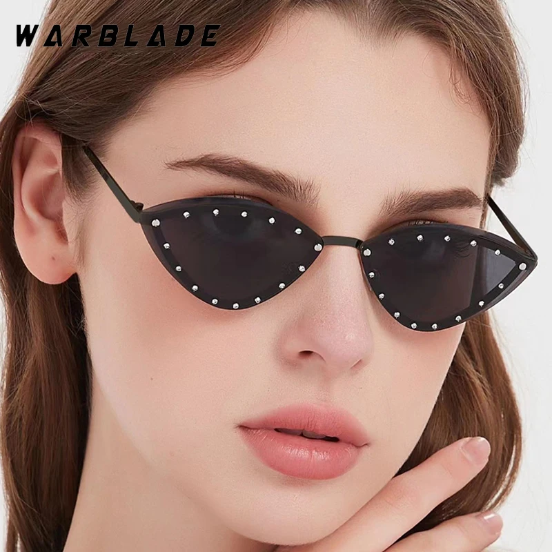 

New Luxury Sexy Cat Eye Rimless Rivets Women's Sunglasses Fashion Brand Design Men Sunglass Outdoor Summer Travel Eyewear UV400