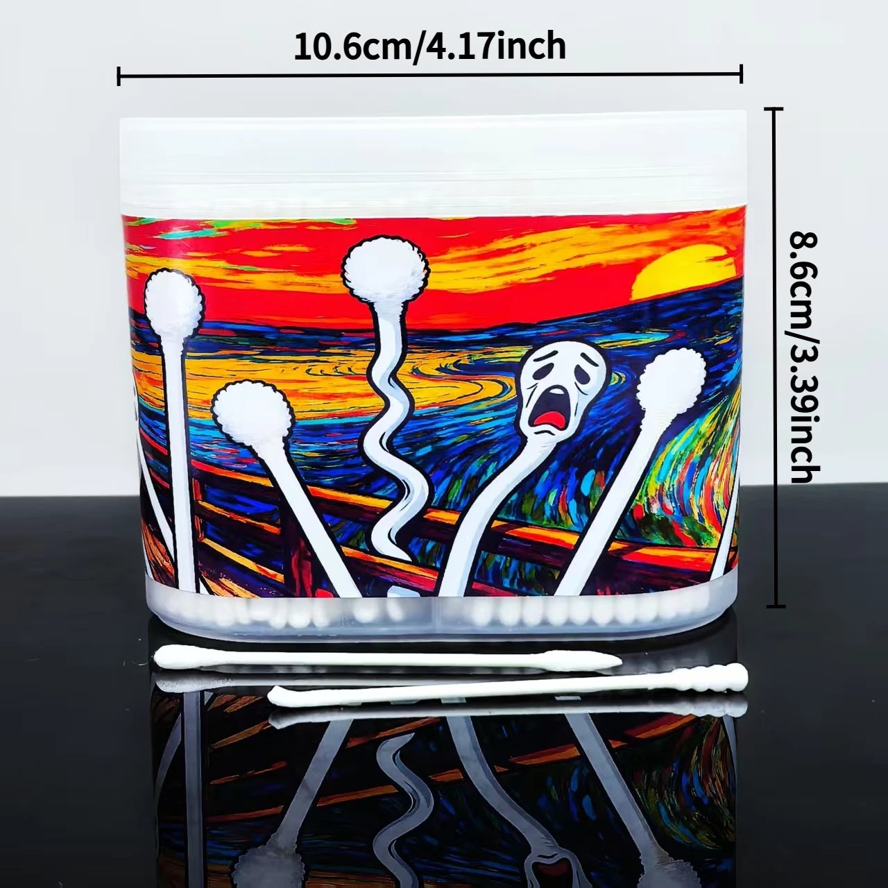 600 Stück doppelköpfige Wattestäbchen im Ölgemälde-Stil, Wattestäbchen mit kreativem Muster, Wattestäbchen mit feinem Schaft und Ohrlöffel