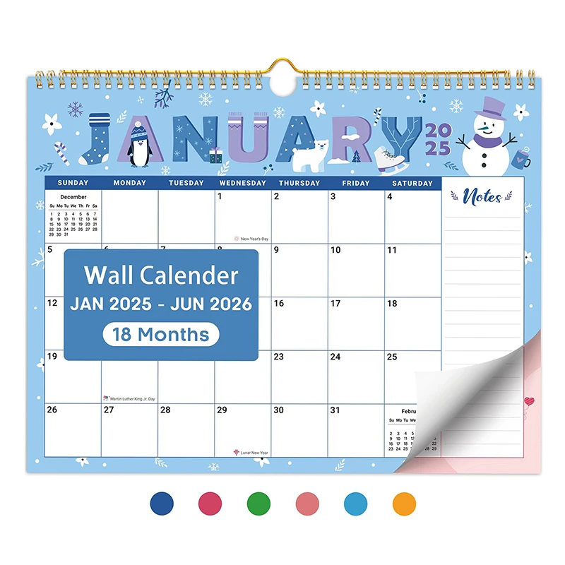 تقويم حائط لمدة 18 شهرًا: من يناير 2025 إلى يونيو 2022، مخطط شهري كبير الحجم للمنزل أو المكتب