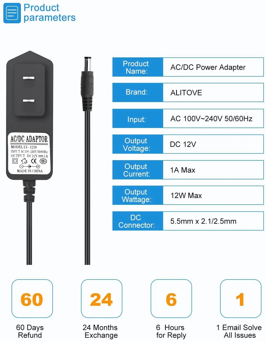 Adaptador de fonte de alimentação DC 12V 1A para eletrônicos - Carregador de energia compacto, compatibilidade universal