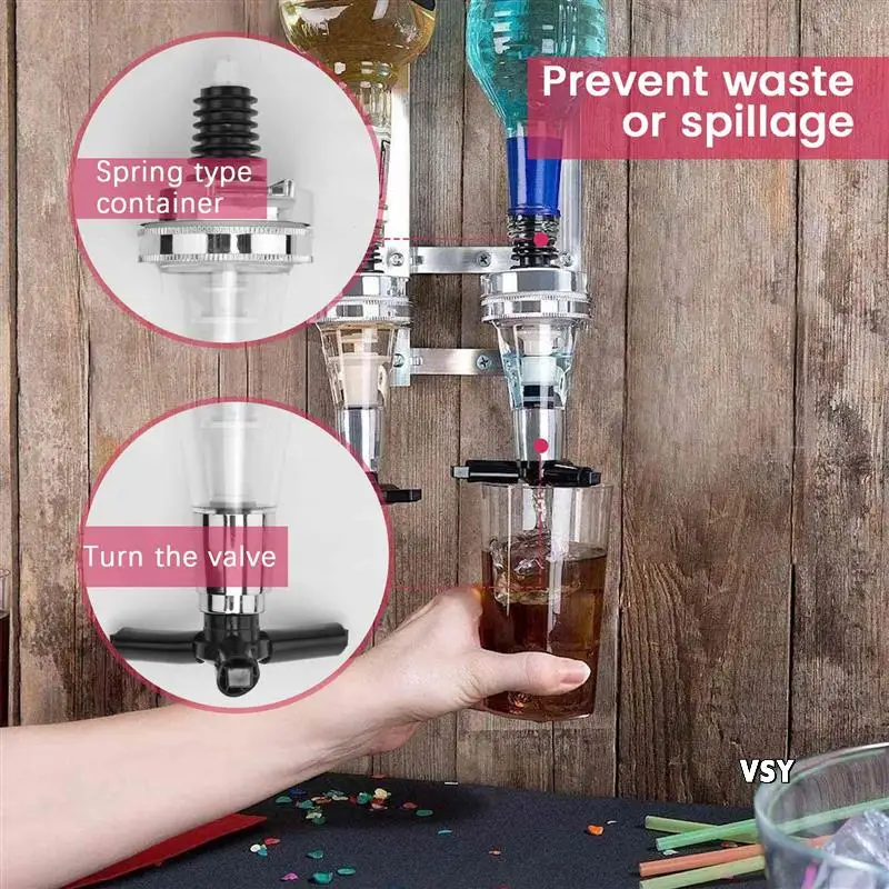 Dispensador de chupitos de Alcohol y vino, estante vertedor para bebidas y licor, montado en barra de pared, 2 botellas