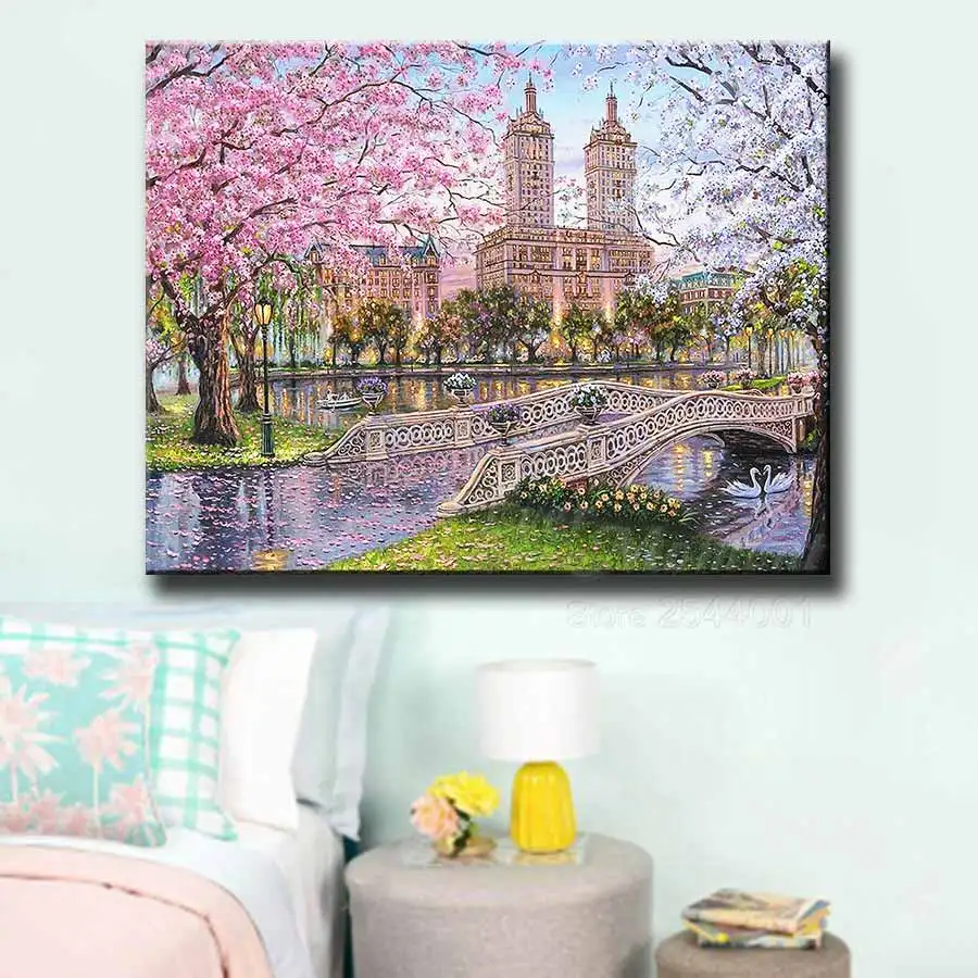 Ever Moment Diamond Painting Flower Building River Full Square Drill 5D DIY Decor Home Diamond Embroidery Picture Mosaic S2F844