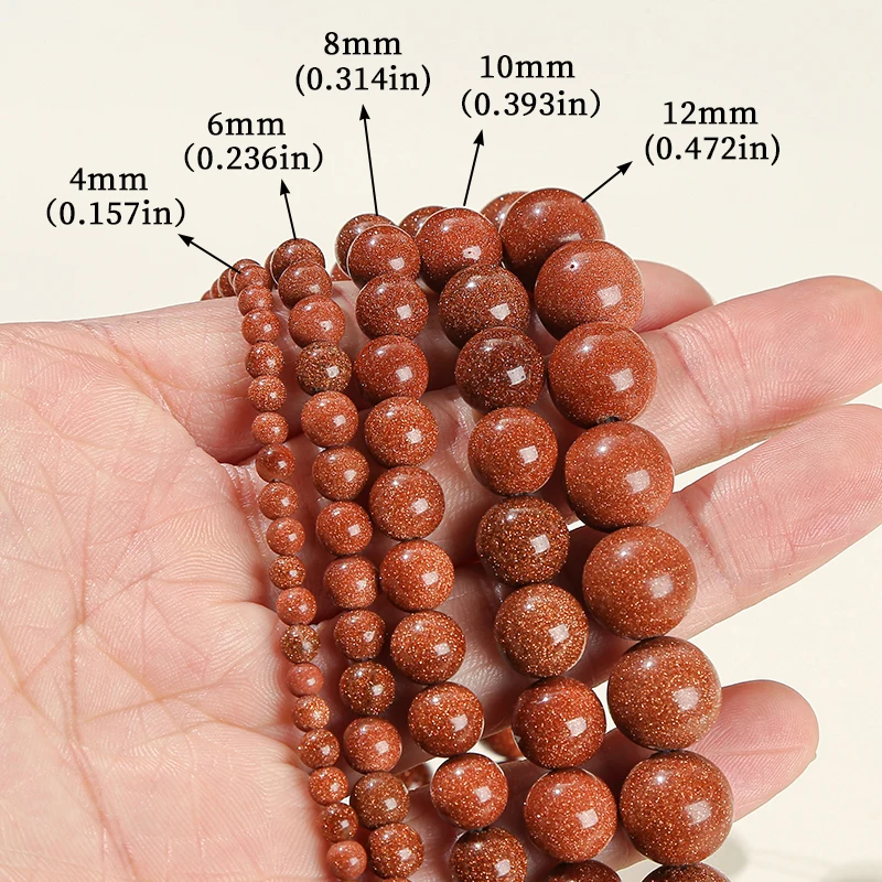 الطبيعية الذهبي الحجر الرملي الخرز الجولة فضفاض خزر عازل لصنع المجوهرات DIY التطريز سوار قلادة الإكسسوار 4/6/8/10 مللي متر #4