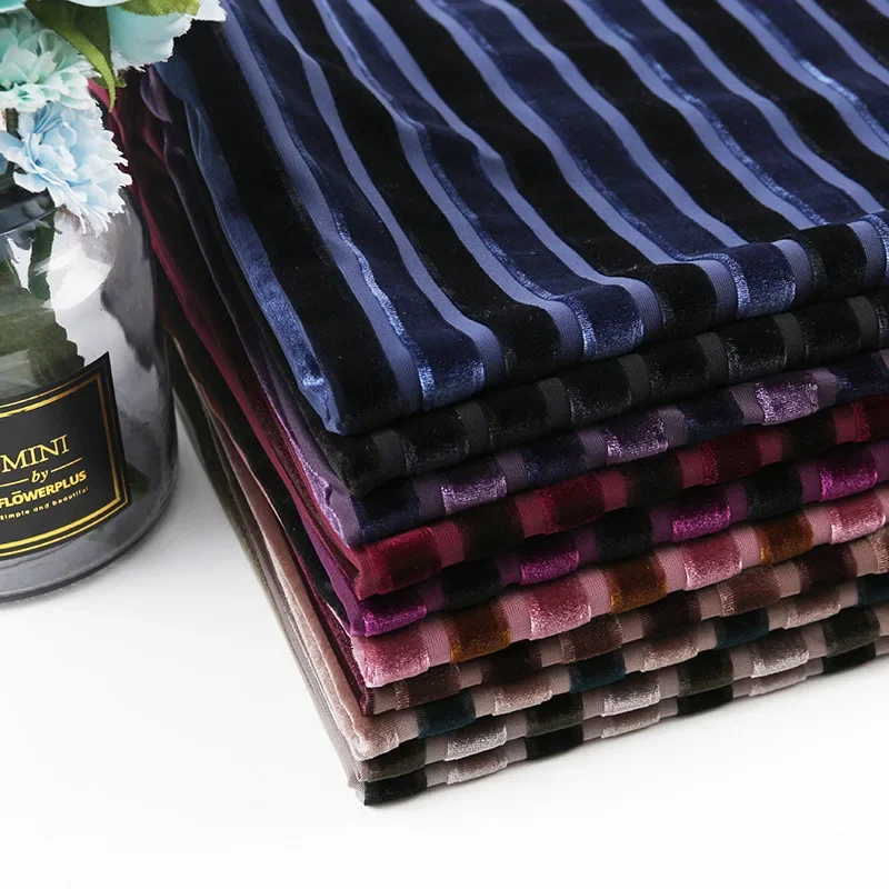 Qualified Velvet Fabric 2 tone Stripe Dress Trousers Stretchy Fabric shirt Clothes Soft Velvet Home Textile