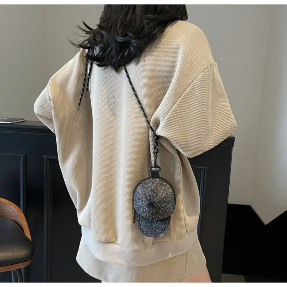 Mini Denim Baseball Cap Crossbody Bag Earphone Storage Bag Portable Mini Hat Wallet Korean Style Casual Canvas Coin Purse Male