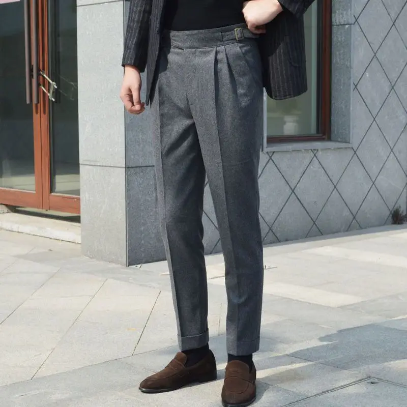 

2024 Spring Autumn Men New Fashion Solid Color Suit Pants Male Business Slim Fit Dress Pants Men Office Ankle Trousers W124