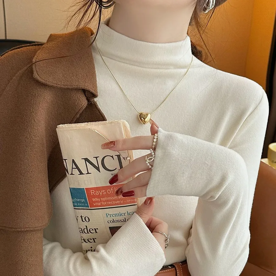 2026 Autumn Winter New Chic White Long‑Sleeve Sweater Mock‑Neck Thermal Women's Pullover Versatile Layering Base Knit Tops