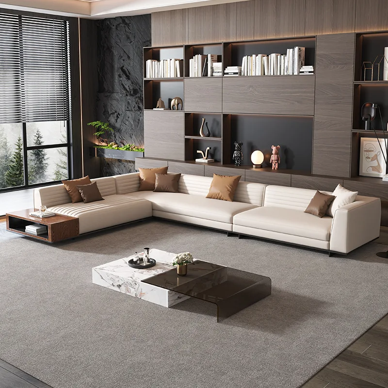 

Italian minimalist Roger sofa size apartment living room first floor cowhide villa designer Roger leather furniture