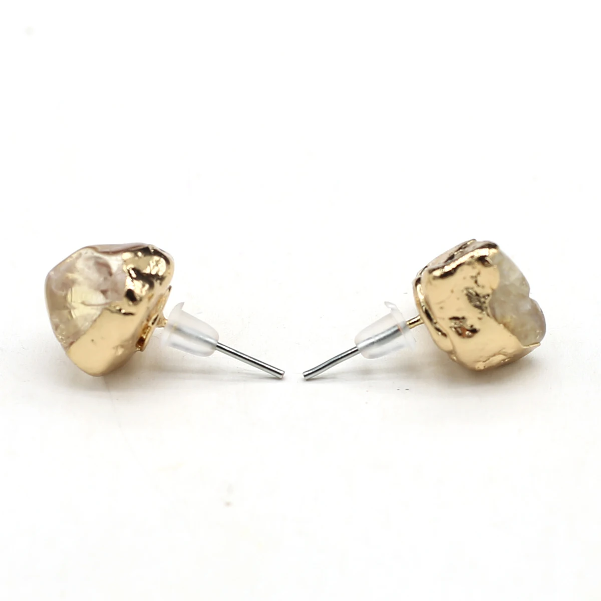 1Pair Natural Stone Citrine Earrings Healing Mineral Rock Stud Ear Reiki Female Crystal Earrings Fashion Jewelry Accessories