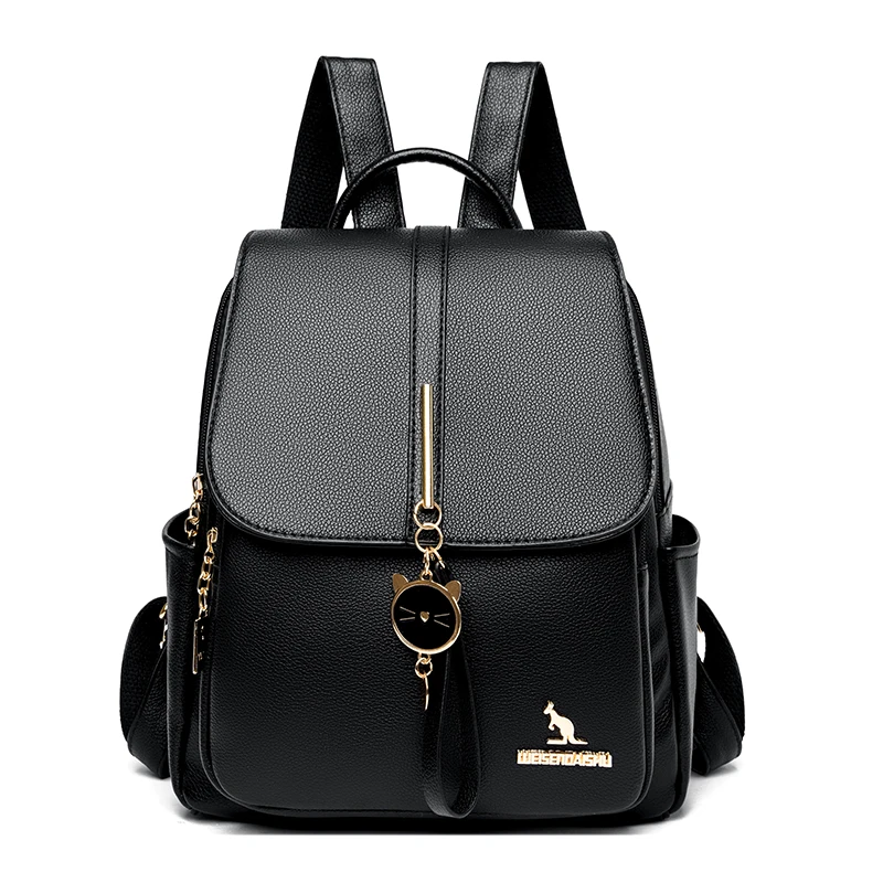 College Women Backpack Designer Soft Leather Vintage Packbag Female Travel Back Pack School Bags for Teenage Girls Shoulder Bag
