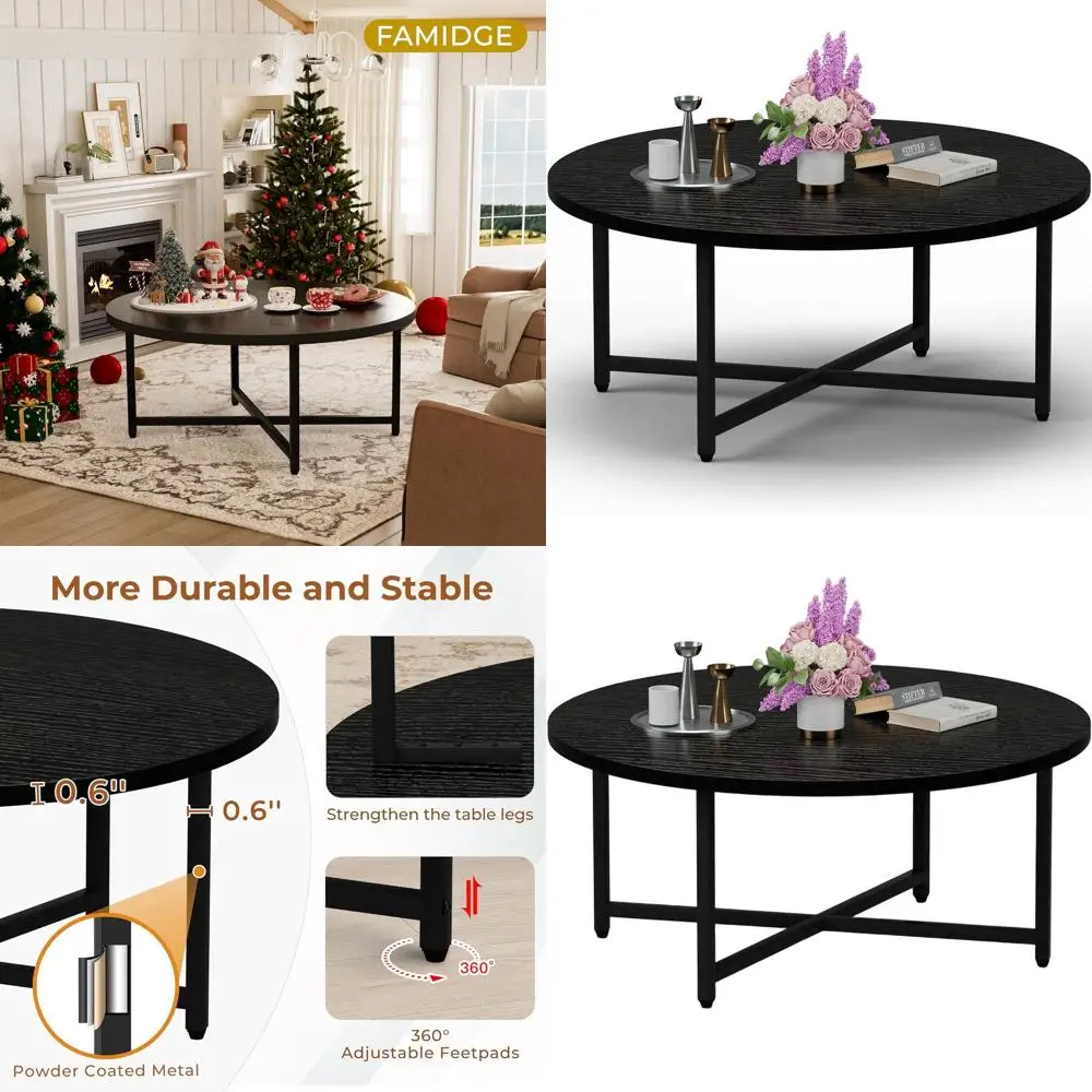 

Большой черный круглый журнальный столик 31,5 для гостиной, семьи и офиса, подходит для использования на открытом воздухе