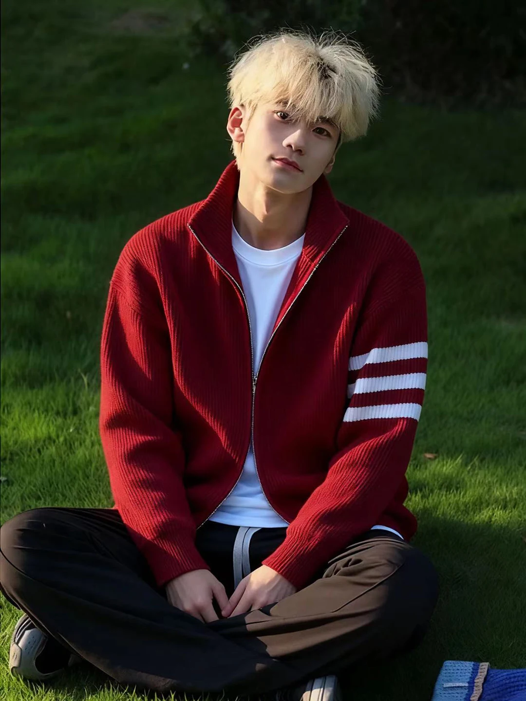 

Мужской вязаный свитер-поло цвета красного вина с воротником-стойкой, в американском повседневном стиле, молодежный, теплый, шерстяной