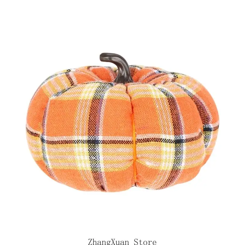 Kürbisdekoration aus kariertem Stoff für Thanksgiving, Ernte, Präsentationsakzent, 3 x – Detail 7