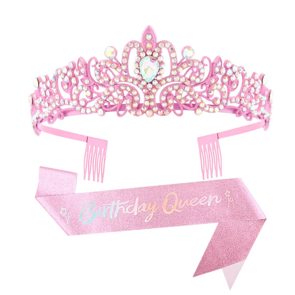 Geburtstagskönigin, glitzernde Schärpe und Strass-Tiara, rosa, lila, blau, Geschenke für Mädchen und Frauen, alles Gute zum Geburtstag, Party-Dekorationszubehör – Detail 2