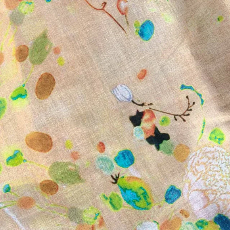 

Natural Lion Thin Linen Green High Quality Ramie Monet Cloth Digital Pure Fabric Summer Printing Chinese Abaya Dress Style DIY