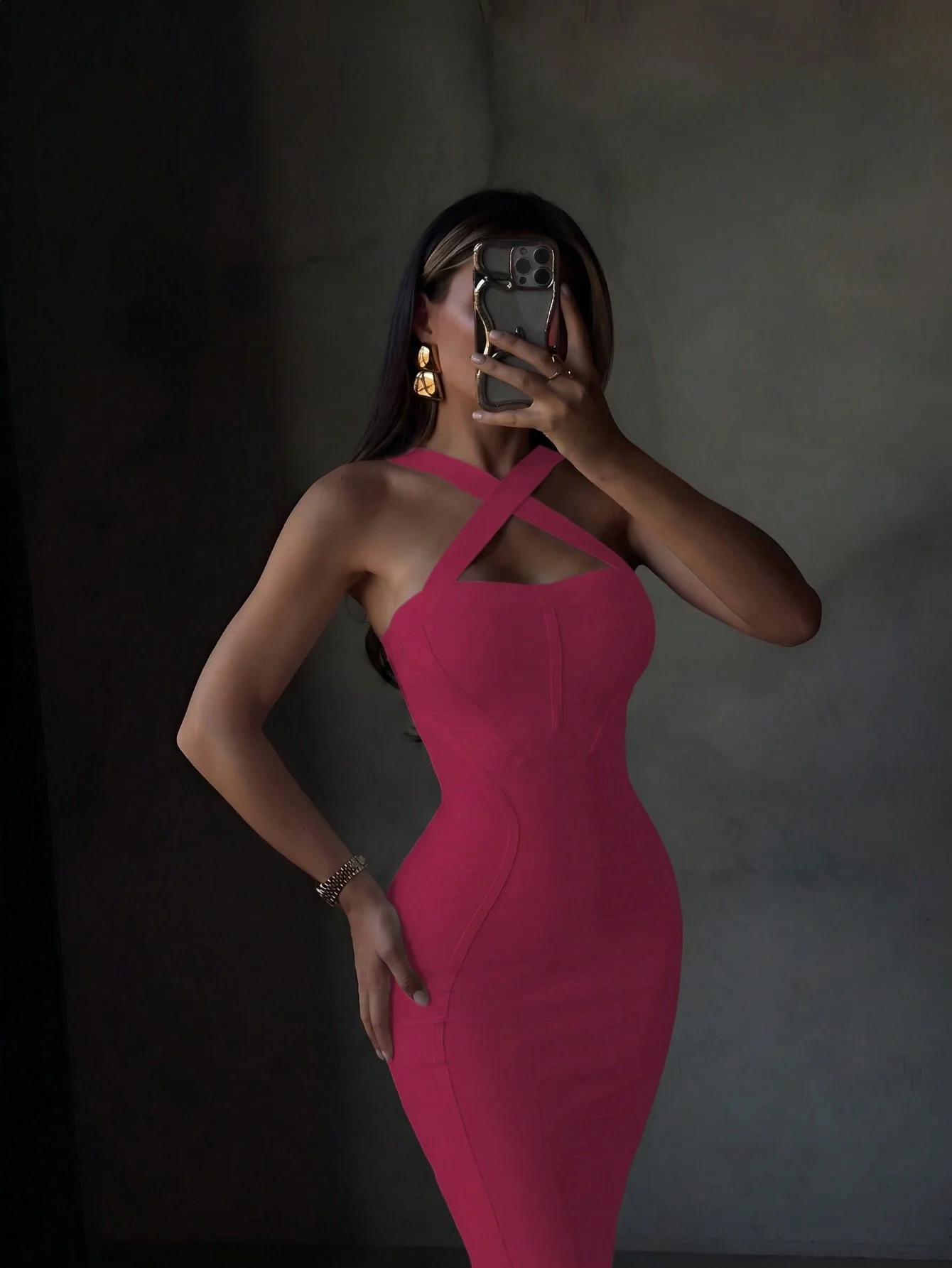 Sexy Neckholder-Kleid in Pink, geripptes Midi-Bodycon-Kleid für Damen, Bandage-Kleid, elegantes Abendkleid für Cocktailpartys im Sommer