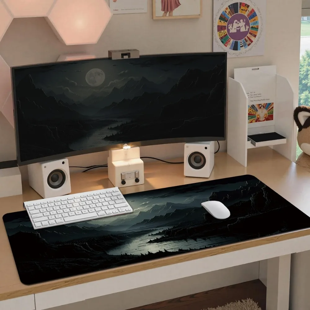 Game mouse pad and computer desktop keyboard pad - Forest Valley night scene pattern - Study desk protection pad