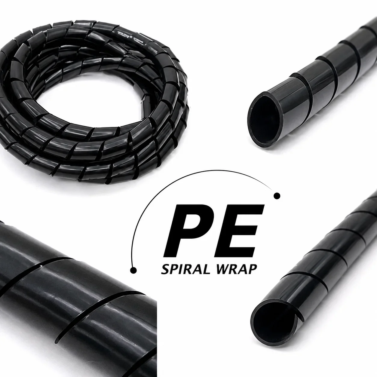 Black PE Spiral Cable Conduit Winding ID4-30MM Cable Protection Conduit Pressure Resistant, Wear-resistant, and Impact Resistant