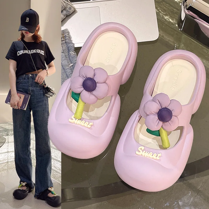 Casual Slippers Women Home Flower Designer Shoes Girls Trend Sandals Summer Beach Cute Mules Fashion Indoor Platform Slides Flat