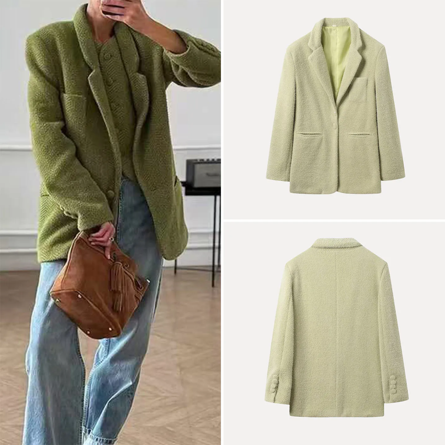 

Faionable Versatile Ele Casual Women's Suit Jaet Autumn 2025 Z Long Sve Other Material Premium Ladies Coat
