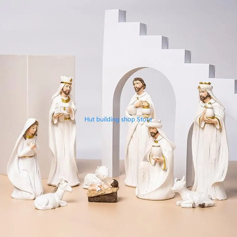 

T21C Jesus Nativity Scene Statue Christmas Manger Decorations Set Resin Wisemen Figurines for Home Holiday Church Decor