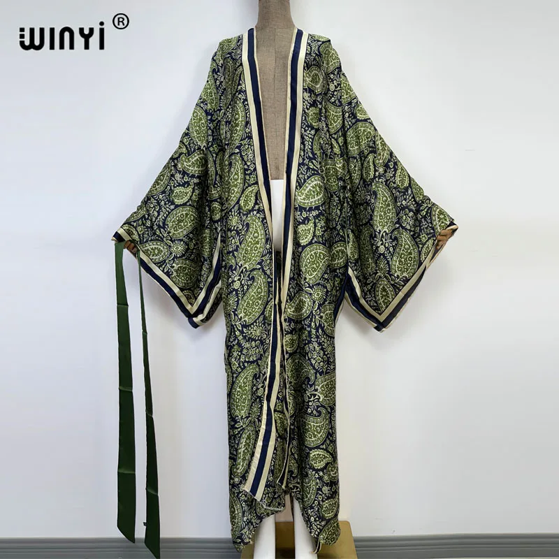 WINYI-Cardigan à manches longues pour femmes, nouvelle collection, mode africaine, été, doux, fête, point avec ceinture, sexy, Boho, taille unique, vacances, KIMONO, 2022