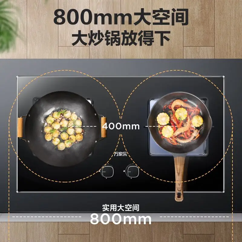 [غطاء حريق نحاسي كامل] موقد غاز موقد مزدوج موقد غاز من الفولاذ المقاوم للصدأ نوع الطاولة لوحة كبيرة لكفاءة الطاقة من المستوى الأول