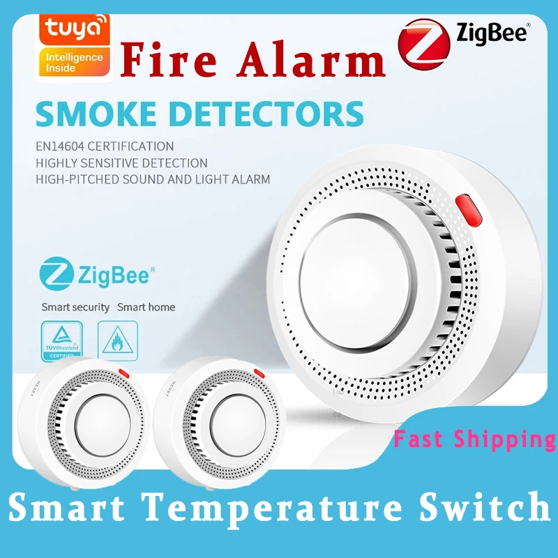 Tuya-Detector de humo inteligente Zigbee, alarma de incendios inteligente, Sensor de humo, Detector de seguridad, alarma de incendios, Smart Life