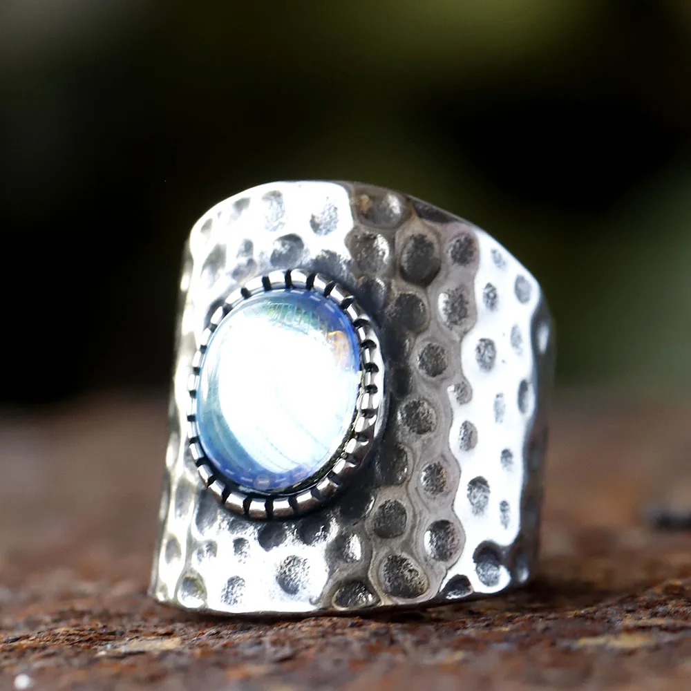 2024 New Special Design Natural Oval Opal Stone Ring For Men Women Fashion 316L Stainless Steel Domineering Luxury Jewelry