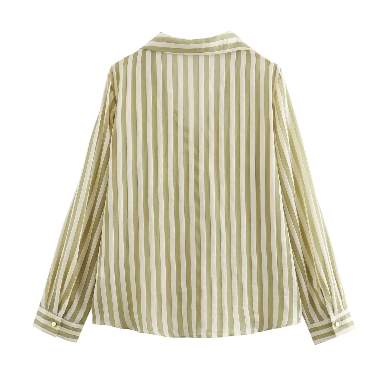 

Summer New Women's Faionable Long Sve Turn-down Collar Striped Drapey irt Street Sle Loose Fit Polyester Fiber