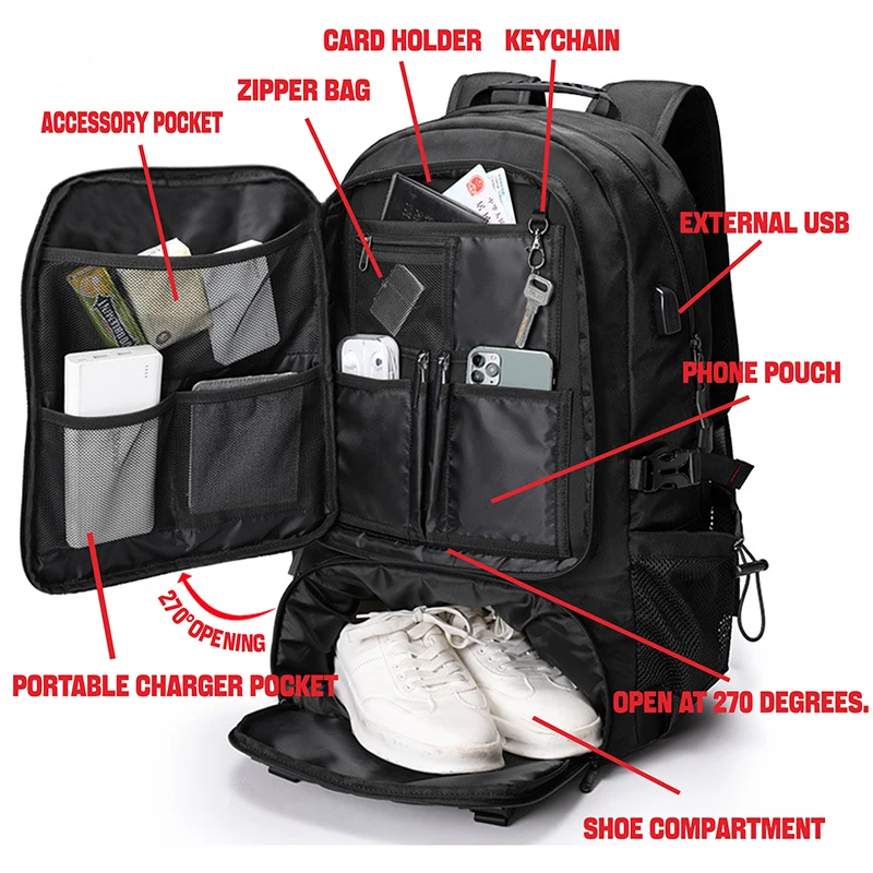 Mochila de viaje impermeable para hombre, bolsa multifuncional antirrobo de gran capacidad, expandible, USB 17,3, para ordenador portátil