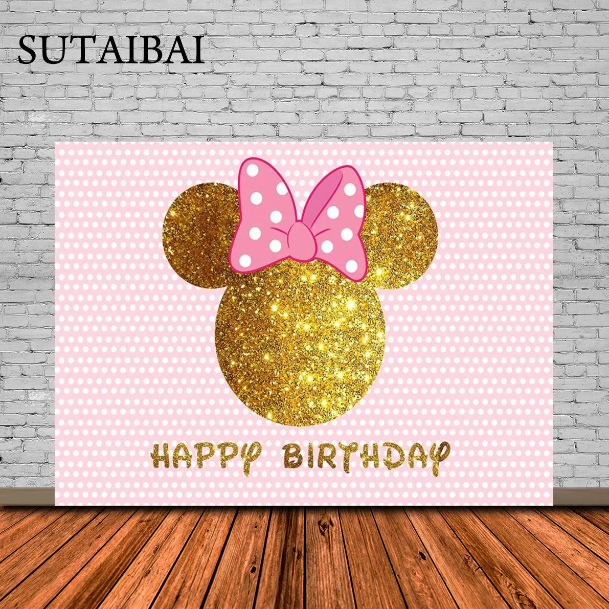الذهبي عيد ميلاد خلفية دوت القوس الوردي ميني ميكي استحمام الطفل الوليد 1st 2nd حفلة للفتيات ديكور للطاولات خلفية راية
