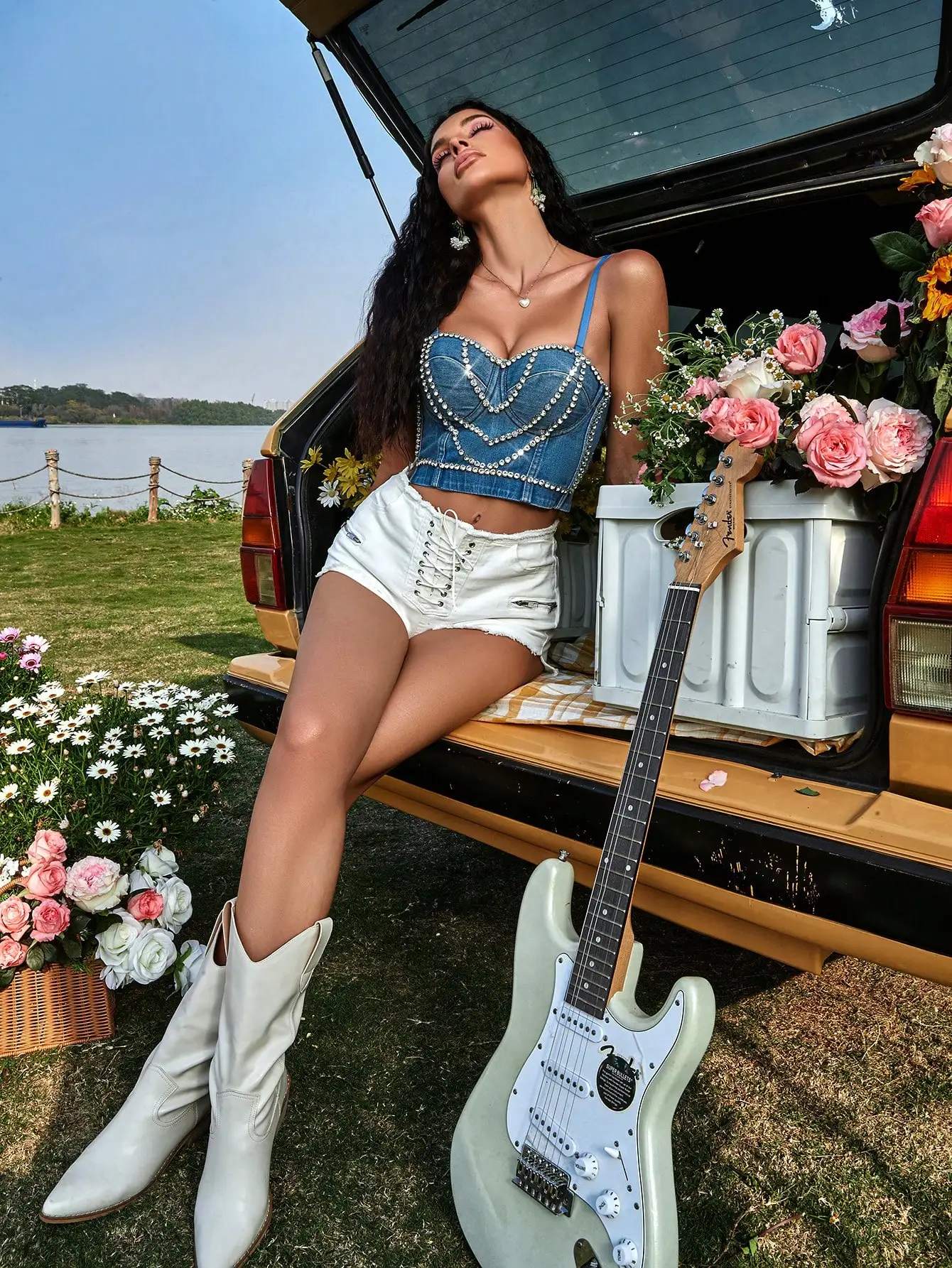 Apperloth A Fashion stud diamond heart pattern cowboy suspenders