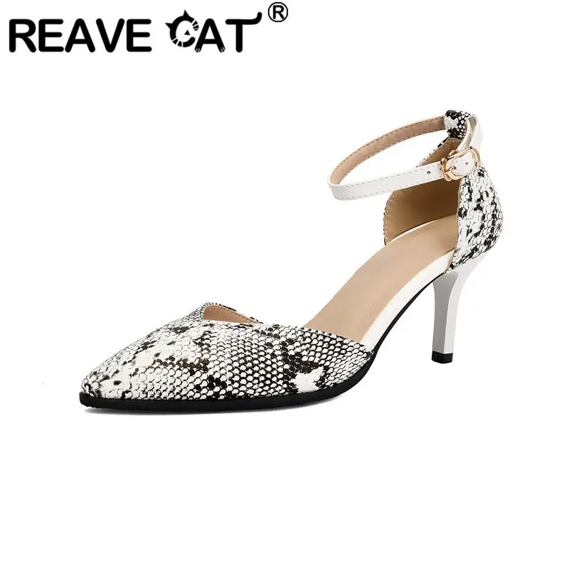 

REAVE CAT Black Female Sandals Pointed Toe 7.5cm Thin Heel Buckle Strap Mixed Color 45 46 47 48 Sexy Dating Handmade Women Shoes