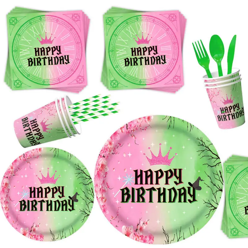 50 قطعة زينة حفلة عيد ميلاد الشريرة أدوات المائدة القابل للتصرف كأس لوحة المناديل راية مفرش المائدة الساحرة السحرية الاطفال لوازم الحفلات