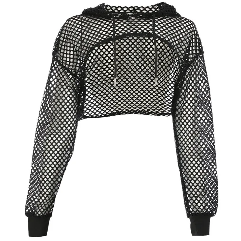 Summer Women's Leisure Street Shoot Mesh Breathable Short Open Navel Sports Hoodie Cover Up