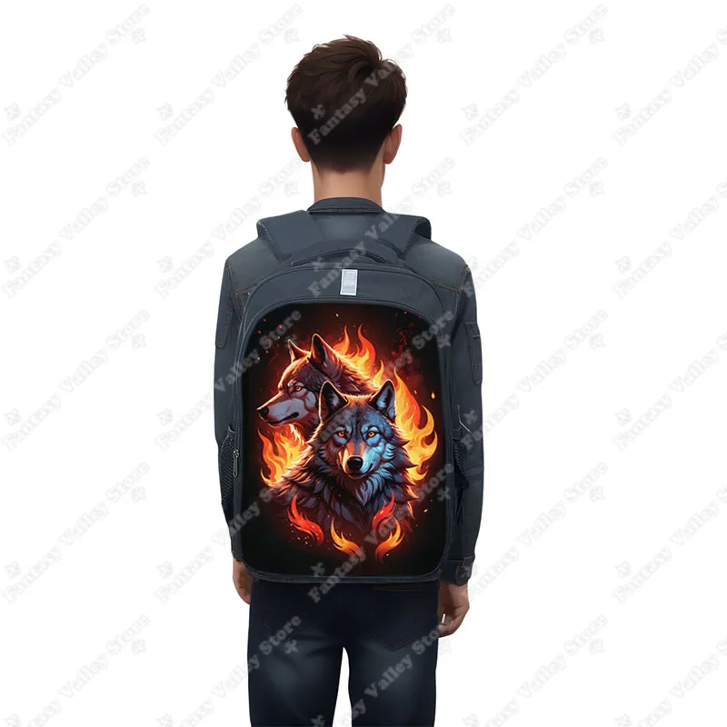 Fantasy Wolf Print Backpacks Witch Wolfs Flowers School Bag for Children Teenager  Storage Daypack Bookbag Laptop Bags Backpacks