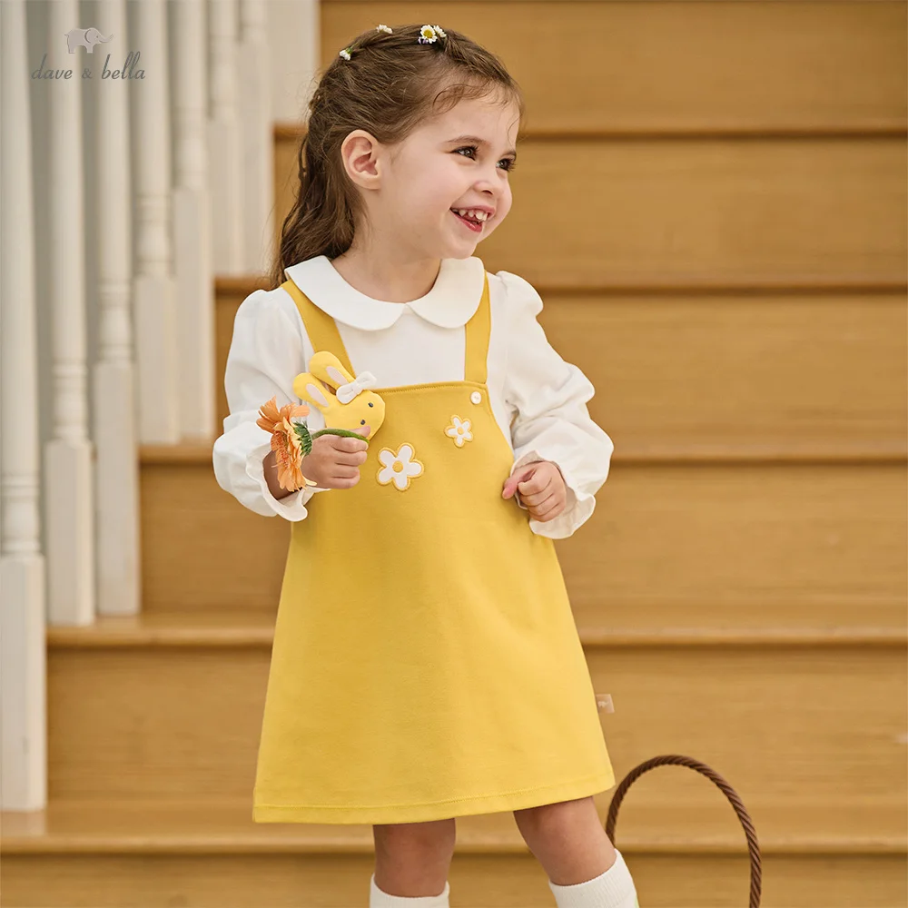Dave Bella Girls Dress Spring Autumn Children Sweet Elegant Dress Long Sleeve Baby Knitted Outdoor Dress Kids Clothing DB1260560