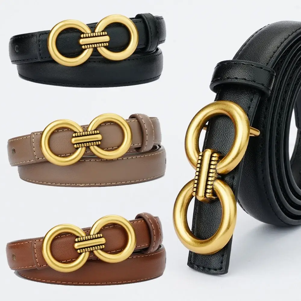 

Fashion Versatile Genuine Leather Belt Luxury Design Women Metal Slide Buckle Belt Trouser Dress Belts