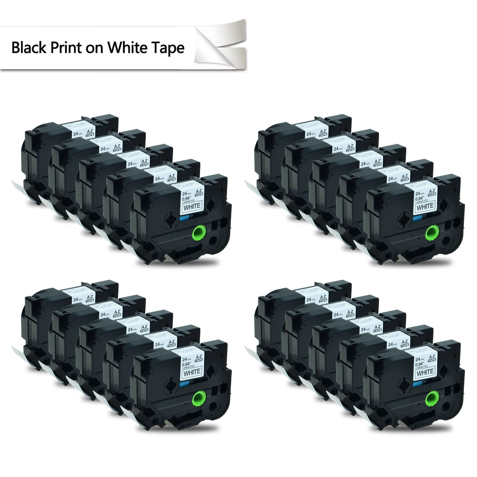 

20PCS Laminated Black Print on White 0.94" Label Tape 24mm x 8m Compatible for Brother Labelmaker 1" TZe-251 TZe251 Tz-251