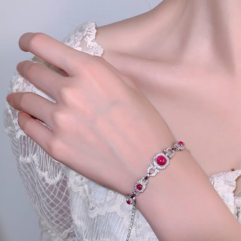 Tourmaline Blood Red Royal Blue Bracelet European and American Retro Gemstone Bracelet Wholesale Women's Jewelry