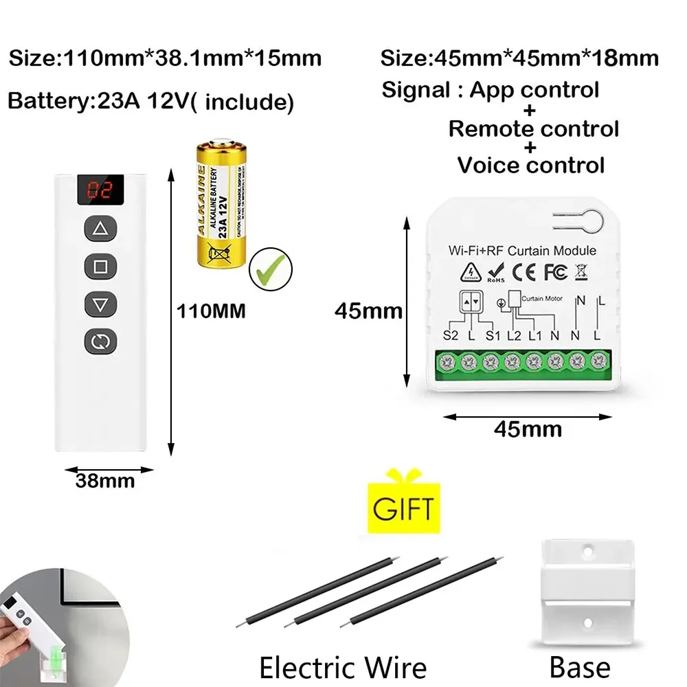 WiFi Tuya Smart Life 433Mhz Blind Curtain Switch with RF 5 Channels Remote for Electric Roller Shutter Google Home Alexa